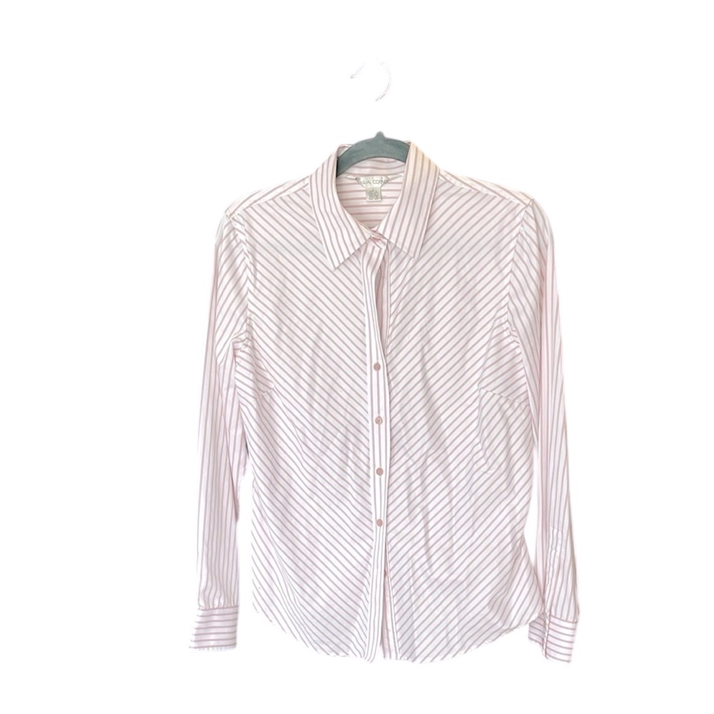Casual Corner pinkish and white stripe button-down blouse… Never worn… Beautiful